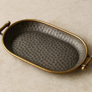 13 Vintage Inspired Hammered Metal Trinket Tray with Brass Accents