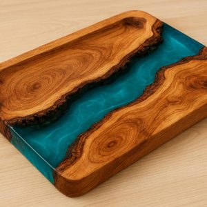 14 Wood Slab Decorative Tray with Resin River Live Edge Design