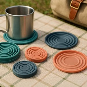 Collapsible Silicone Travel Coasters Compact for Picnic and Camping