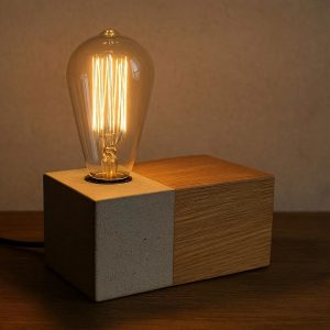 3 Natural Wood and Concrete Desk Lamp with Edison Bulb Vintage