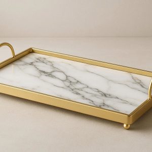 9 Marble and Gold Metal Decorative Tray for Vanity Desk Entryway
